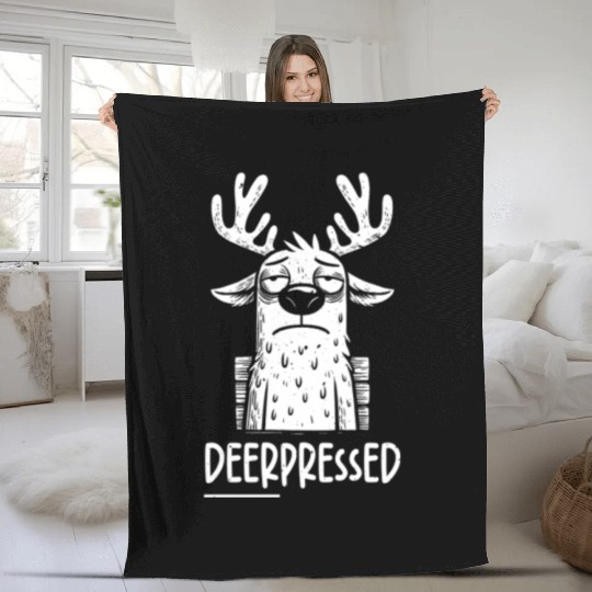 Deerpressed Tired Deer Sarcastic Novelty Funny Hum Fleece Blankets