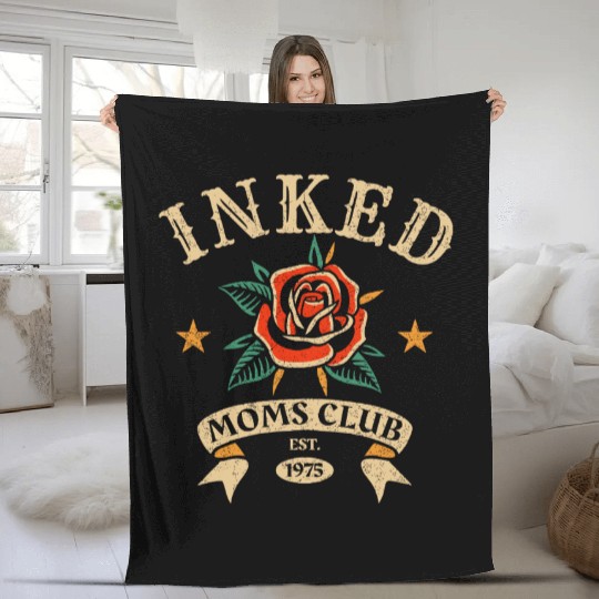 Inked Moms Club – Tattoo Rose Emblem Fleece Blankets