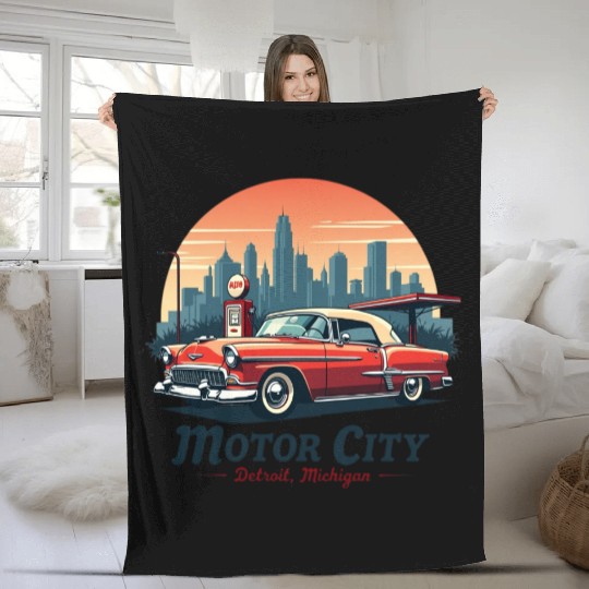 Detroit Gift for Music and Car Lovers Fleece Blankets
