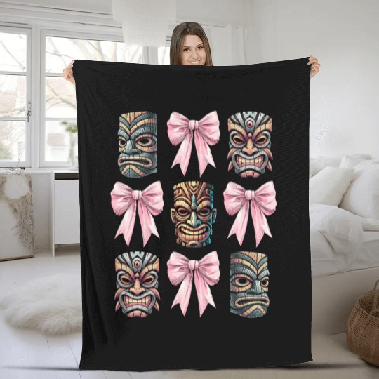 Coquette Bow Tiki Luau Hawaiian Hawaii Tiki Mask Fleece Blankets