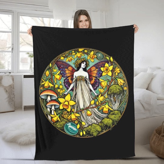 Vintage Spring Nature Fairy Fleece Blankets