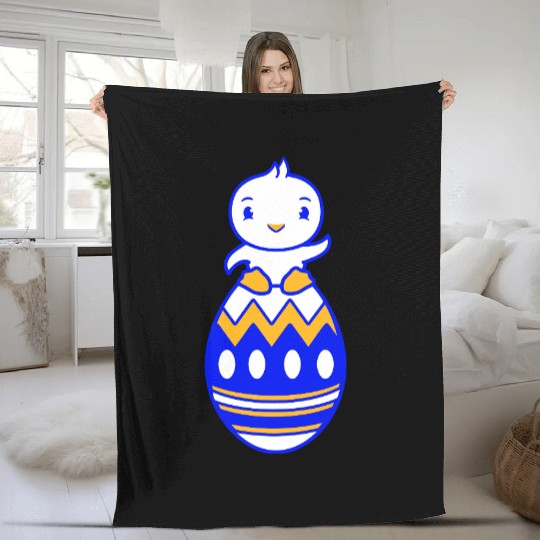Chick Sits On Giant Easter Egg Waving Easter Sweet Fleece Blankets