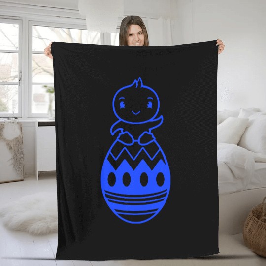 Chick Sits On Giant Easter Egg Waving Easter Sweet Fleece Blankets