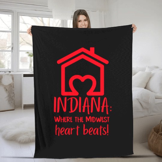 Indiana Where The Midwest Heart Beats! Fleece Blankets