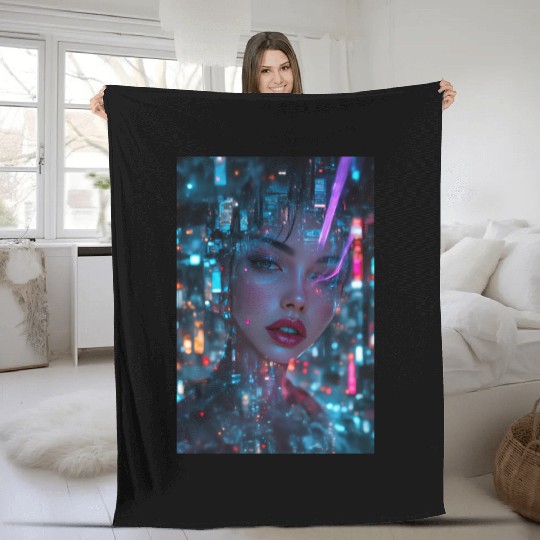 Neon Siren A Cyberpunk Reverie Fleece Blankets