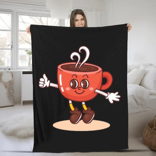 Whimsical Coffee Cup Character Fleece Blankets