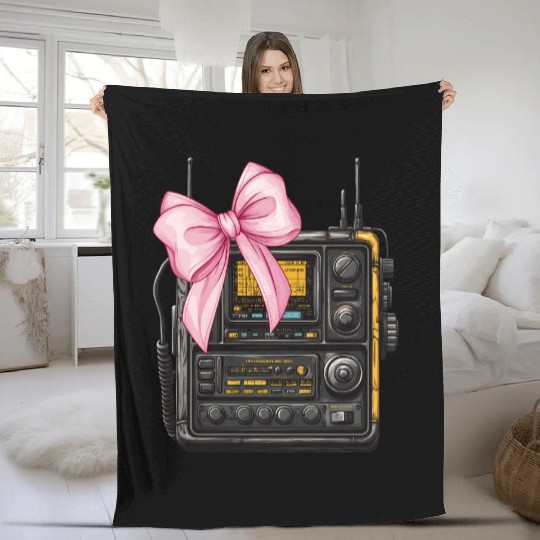 Coquette Bow Ham Radio Operator Amateur Radio Girl Fleece Blankets