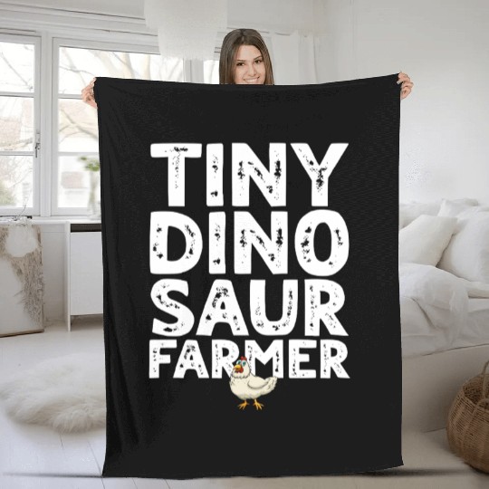 Tiny dino farmer - Dinosaur Funny Dinosaur Farmer Fleece Blankets