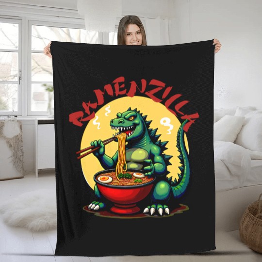 RamenZilla Ramen Noodle Loving Kaiju Monster Fleece Blankets