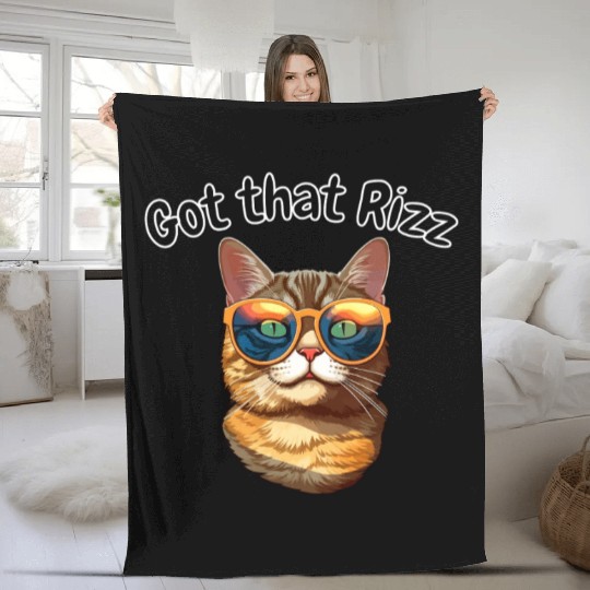 got that rizz cool cat Fleece Blankets