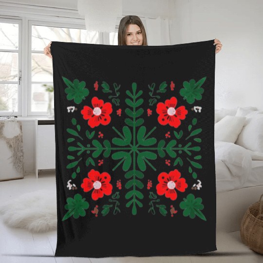 Folk Floral Mandala Fleece Blankets