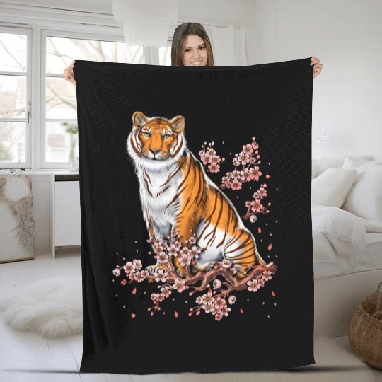 Cherry Blossom Tiger Fleece Blankets