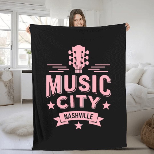 Music City Nashville Guitar Tennessee Fleece Blankets