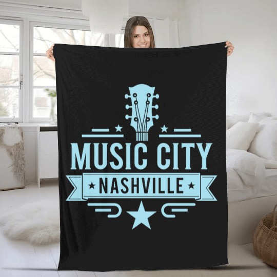 Music City Nashville Guitar Tennessee Fleece Blankets