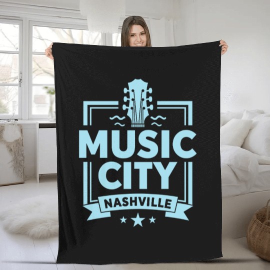 Music City Nashville Guitar Tennessee Fleece Blankets