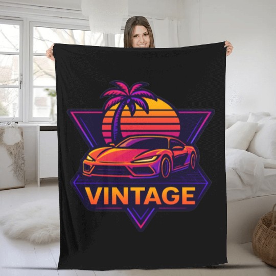 Retro Drive – Neon Synthwave Speed Fleece Blankets