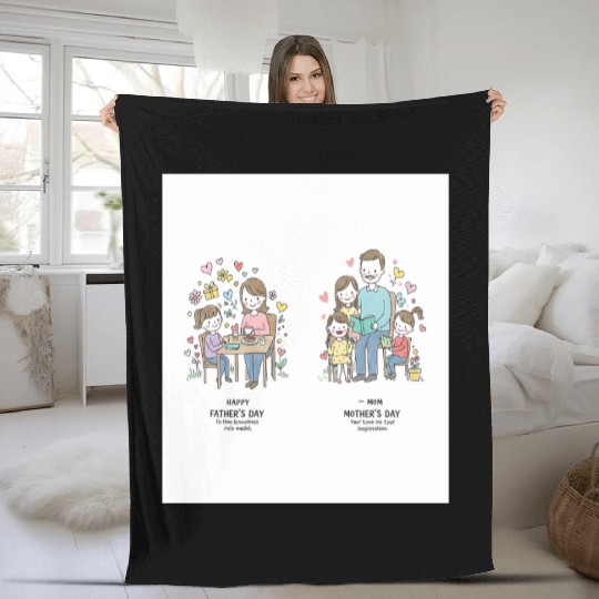 Mother's Day Family Illustration - Versatile Graph Fleece Blankets