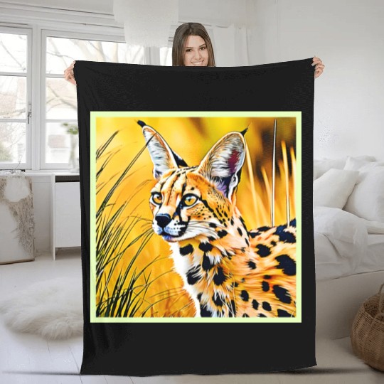 Vivid Cheetah in Golden Savannah Artwork Fleece Blankets