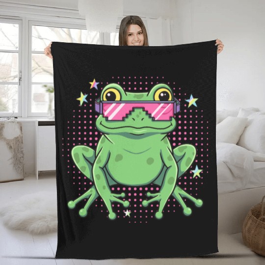 funky frog with pixel glasses Fleece Blankets