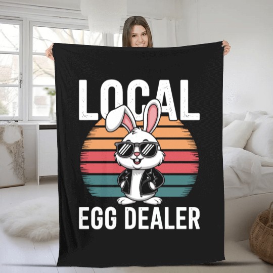 Local Egg Dealer Easter Bunny Retro Easter Fleece Blankets