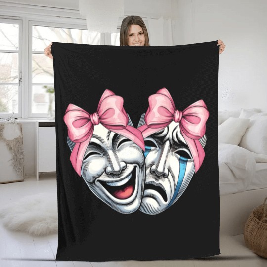 Coquette Bow Theatre Mask Drama Comedy Artist Girl Fleece Blankets