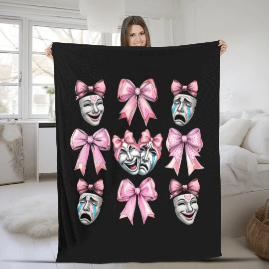 Coquette Bow Theatre Mask Drama Comedy Artist Girl Fleece Blankets