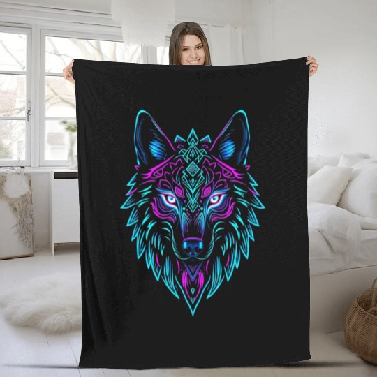 wolf face Fleece Blankets
