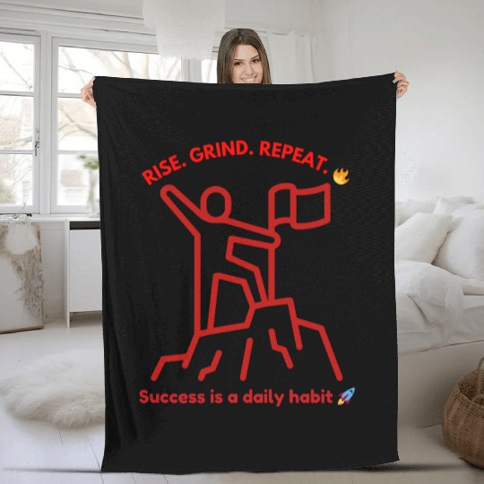 Success Motivation | Rise. Grind. Repeat Fleece Blankets