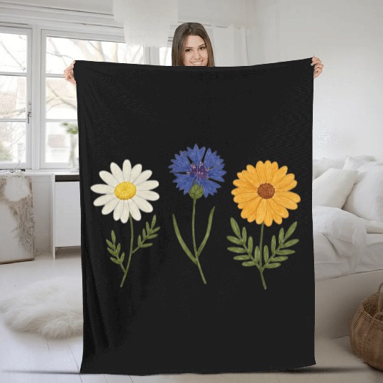 Wildflower Trio Daisy Cornflower Marigold Fleece Blankets