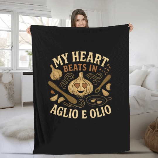 My Heart Beats in Aglio e Olio Cooking Garlic Fleece Blankets