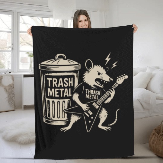 Guitar thrash metal trash metal opossum funny Fleece Blankets