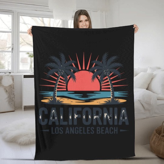 Trendy Los Angeles California Palm Tree Beach Suns Fleece Blankets