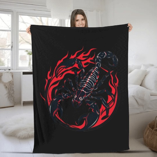 Tribal Scorpion Tattoo – Red & Black Ink on White Fleece Blankets