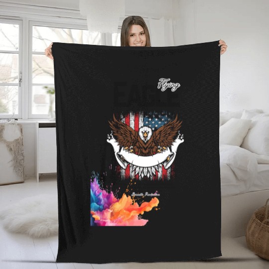 Eagle Full American Flag Bald Eagle Feather Style Fleece Blankets