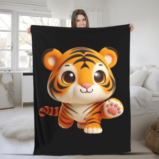 Charming Baby Tiger in Playful Pose Fleece Blankets