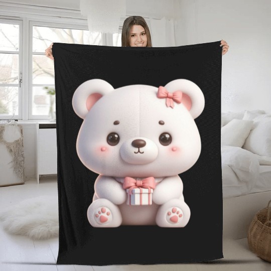 Sweet Teddy Bear and Gift Box Fleece Blankets
