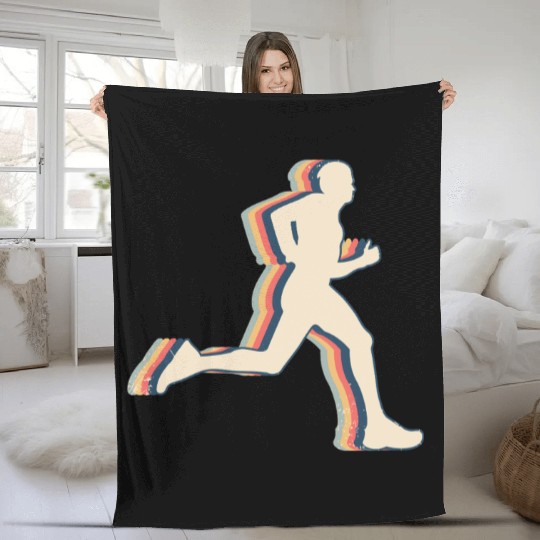 Runner Marathon Running Retro Line Art Fleece Blankets