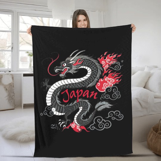 Majestic Japanese Dragon Tattoo Style Art design Fleece Blankets