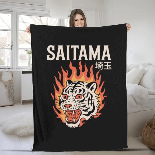 Vintage Saitama Fleece Blankets – Bold Tiger Tattoo Design