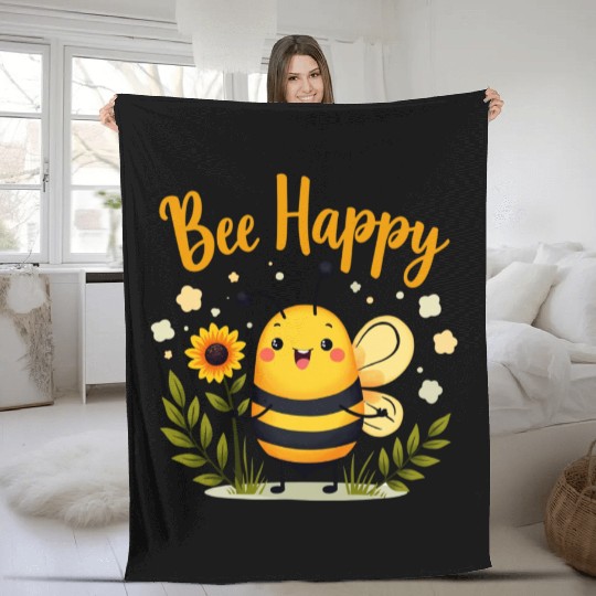 Happy Beekeeping Bee with Sunflower Joy Fleece Blankets
