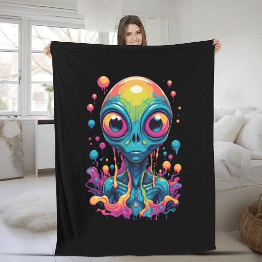 psychedelic alien portrait Fleece Blankets