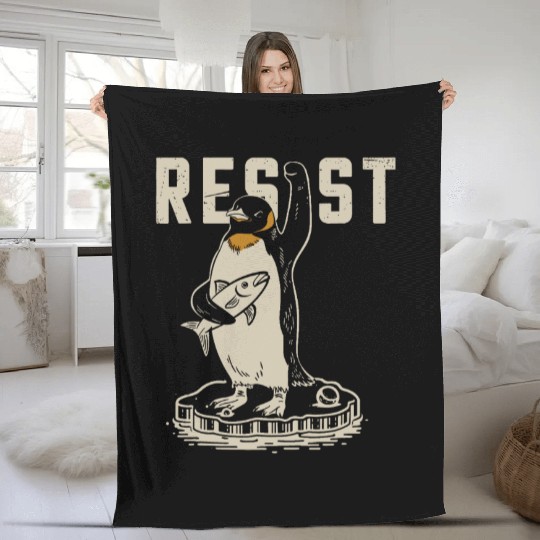 Funny Protest Against Tariffs Resist Penguin Fleece Blankets