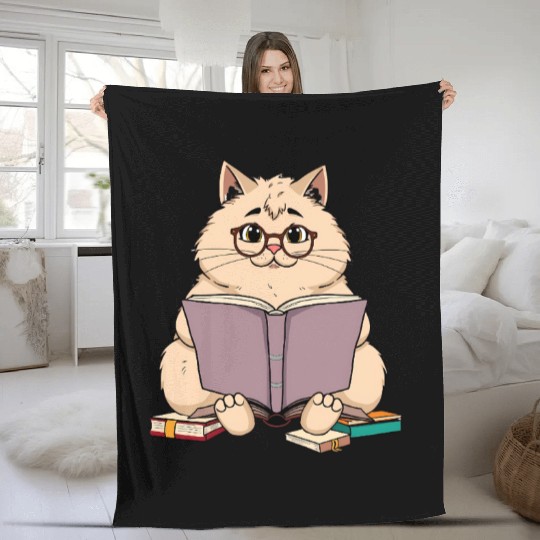 Bookish Cat with a Cup of Tea – Reading Companion Fleece Blankets