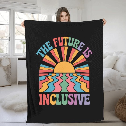 The Future Is Inclusive LGBTQ Rainbow Pride Retro Fleece Blankets