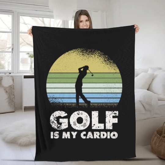 Golf Is My Cardio Vintage Sunset Silhouette Fleece Blankets