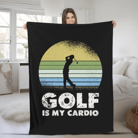Golf Is My Cardio Vintage Sunset Silhouette Fleece Blankets