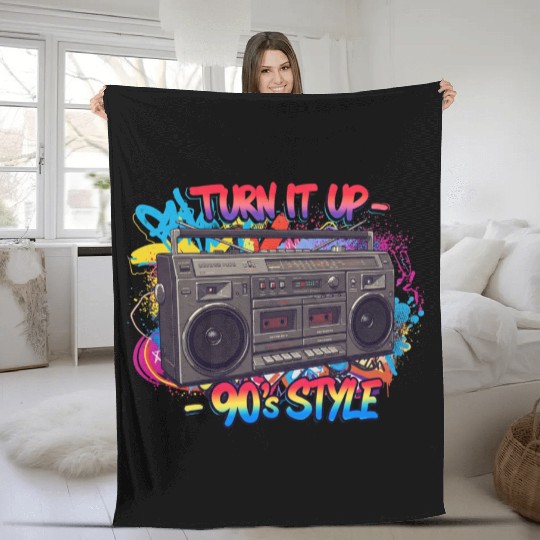 Turn It Up 90s Style Boombox Fleece Blankets
