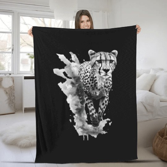 Cheetah: Black and White Art Design Fleece Blankets