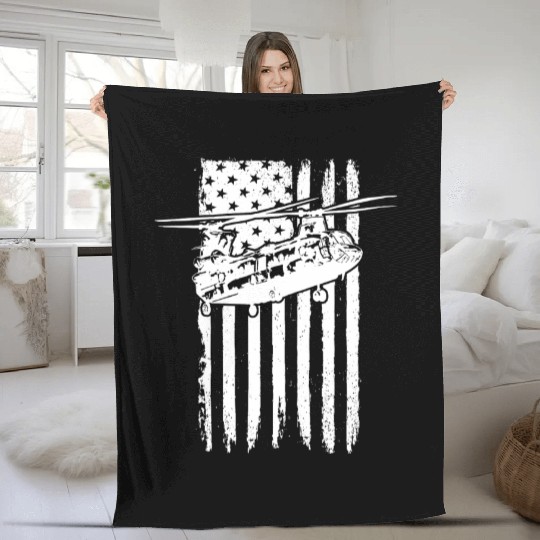 CH-47 Chinook American Flag Military Helicopter Fleece Blankets
