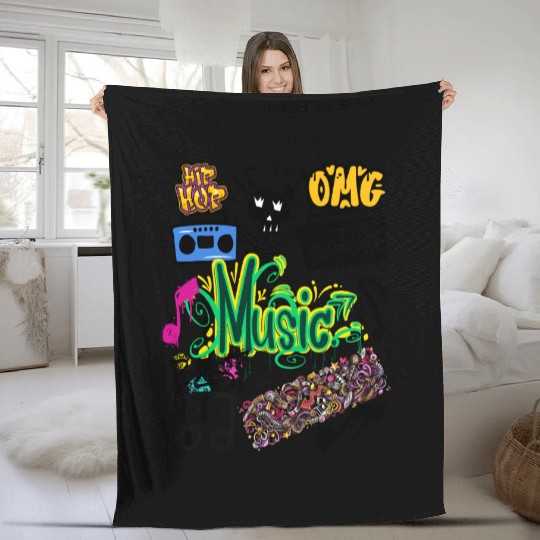 Graffiti Music Vibes – Urban Street Art Fleece Blankets